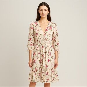Taylor Cocktail Dress Cream & Pink Floral Midi Dress, Size 6 (S) NWT